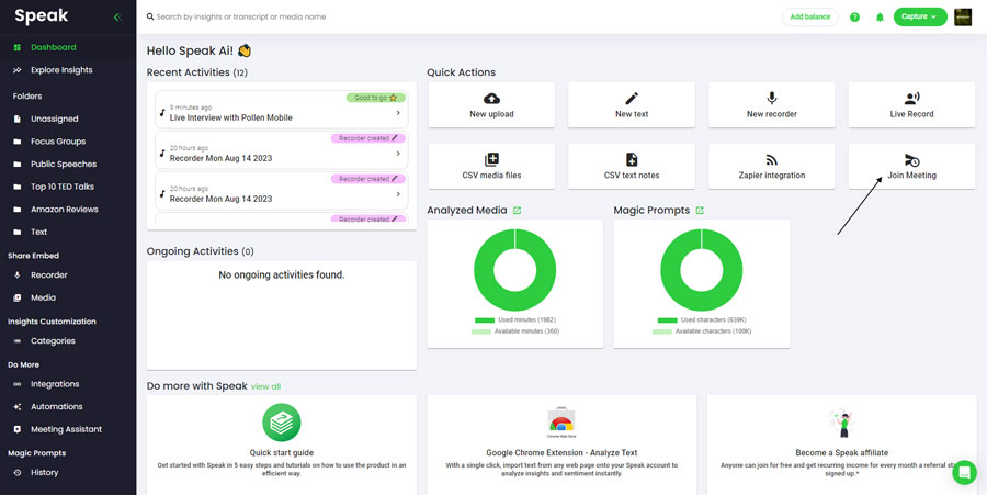 Join Meeting Speak Ai Assistant Option
